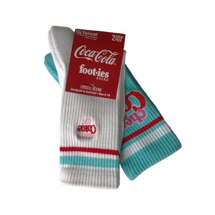 Foot-ies - Cherry Coke Embroidered 2-Pack Sneaker Sock - Wht / Sky - M/L