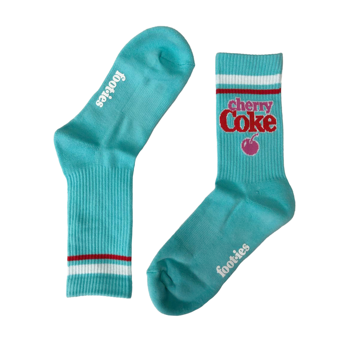 Foot-ies - Cherry Coke Embroidered 2-Pack Sneaker Sock - Wht / Sky - M/L