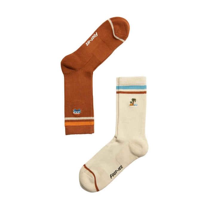 Foot-ies - 2-Pack Great Outdoors Sneaker Crew Socks - Cream / Coco - M/L