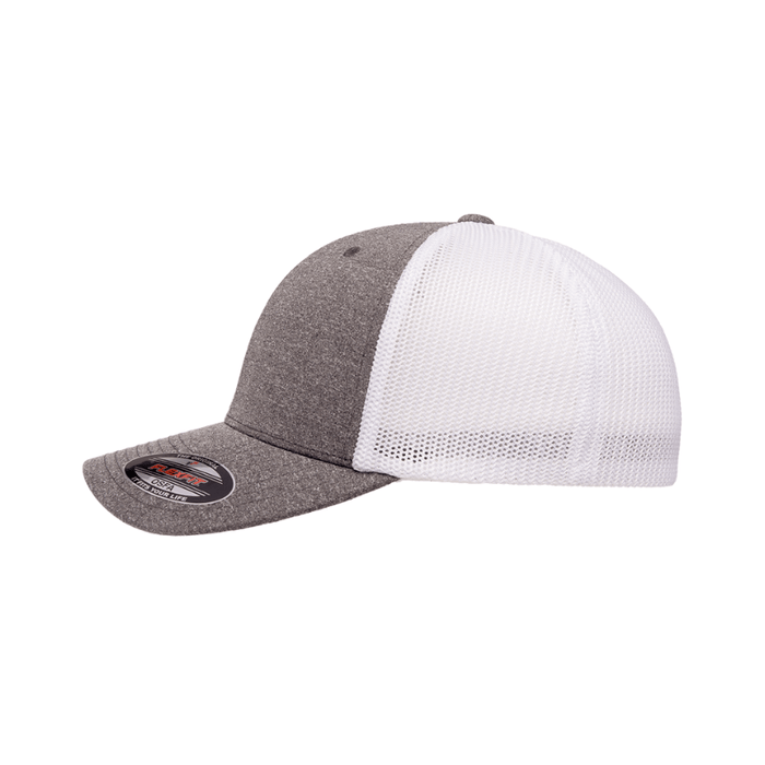 6311-DH/WHT Flexfit Melange Trucker Dark Heather Grey and White Cap Fitted